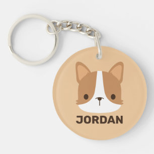 Cute Corgi Dog with Personalized Name Keychain