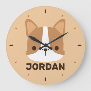 Cute Corgi Dog with Personalized Name Large Clock