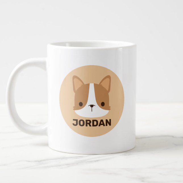 Cute Corgi Dog with Personalized Name Large Coffee Mug (Left)