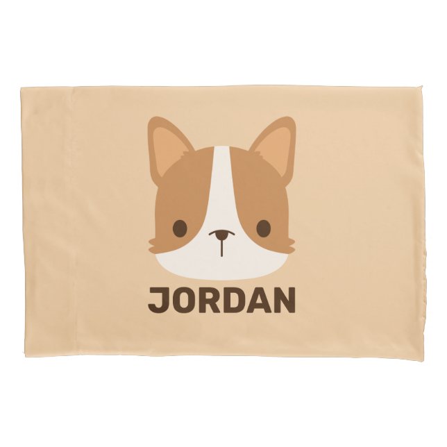 Cute Corgi Dog with Personalized Name  Pillowcase (Front)