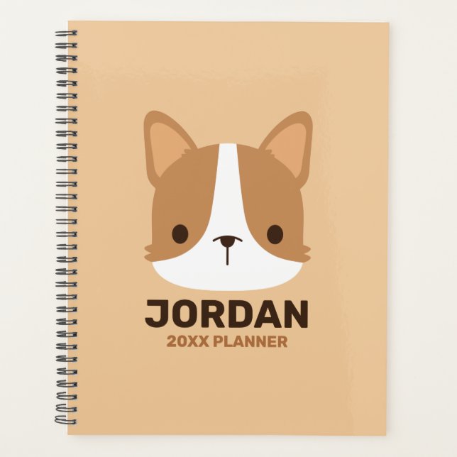 Cute Corgi Dog with Personalized Name Planner (Front)