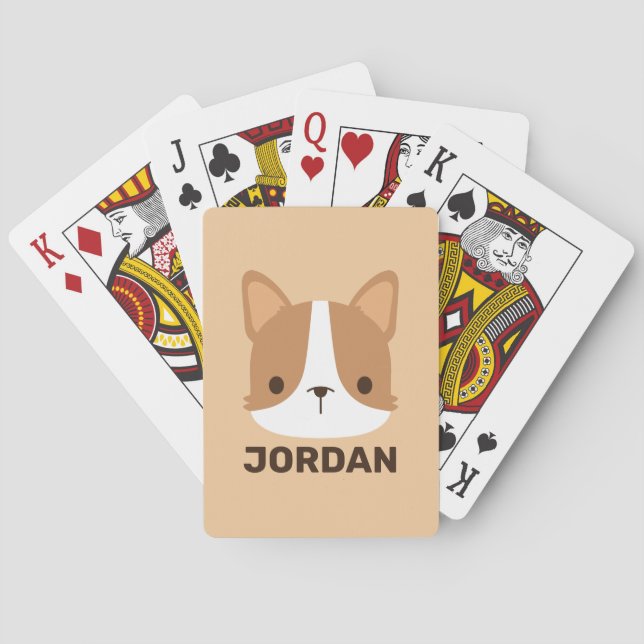 Cute Corgi Dog with Personalized Name  Playing Cards (Back)
