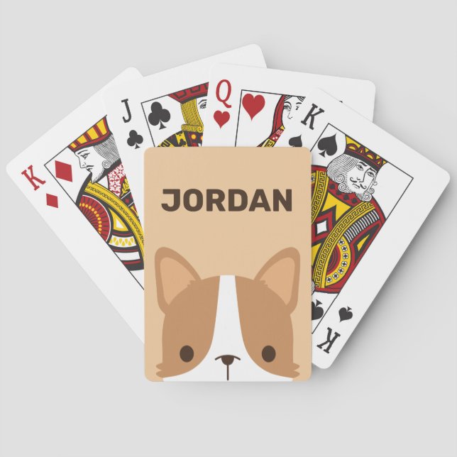 Cute Corgi Dog with Personalized Name Playing Cards (Back)