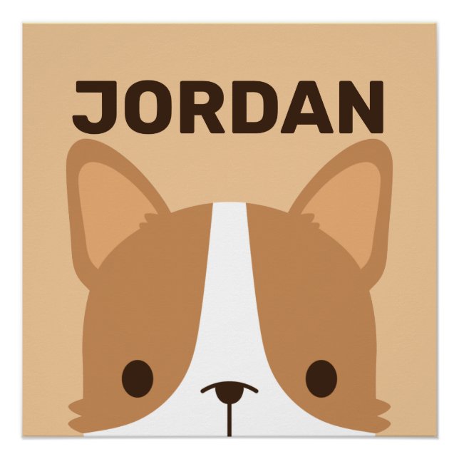 Cute Corgi Dog with Personalized Name Poster (Front)
