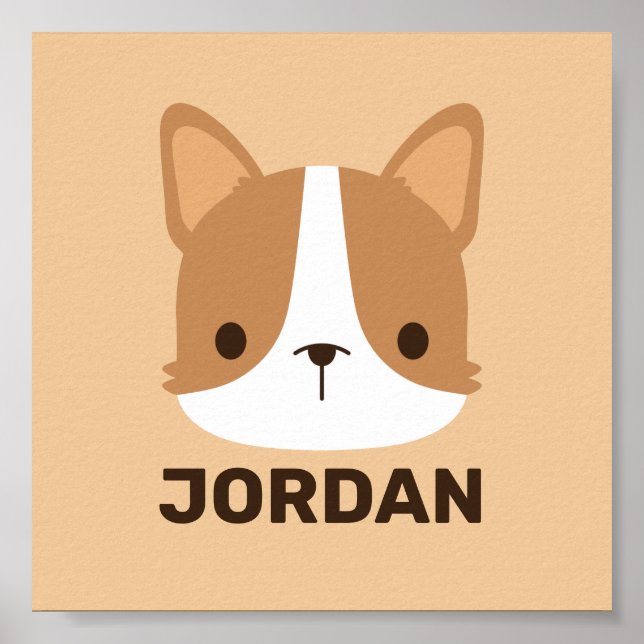 Cute Corgi Dog with Personalized Name Poster (Front)