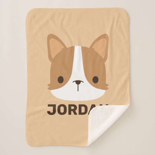 Cute Corgi Dog with Personalized Name Sherpa Blanket (Front)