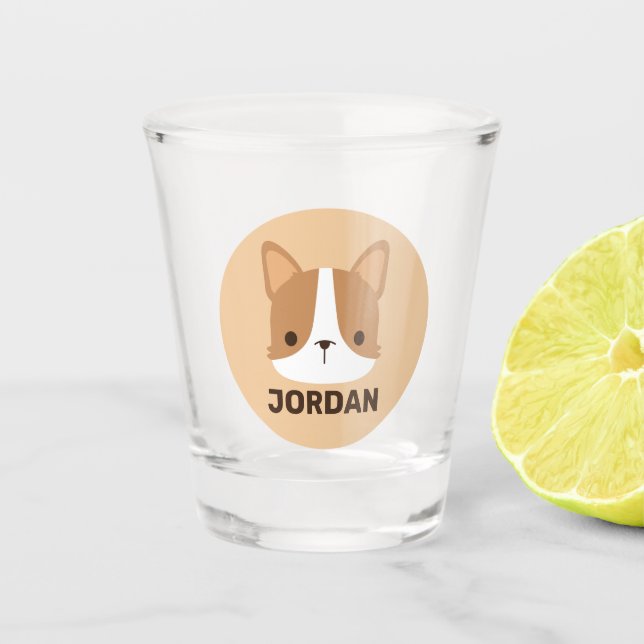 Cute Corgi Dog with Personalized Name Shot Glass (Front)