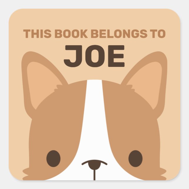 Cute Corgi Dog with Personalized Name Square Sticker (Front)