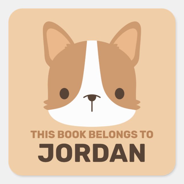 Cute Corgi Dog with Personalized Name Square Sticker (Front)