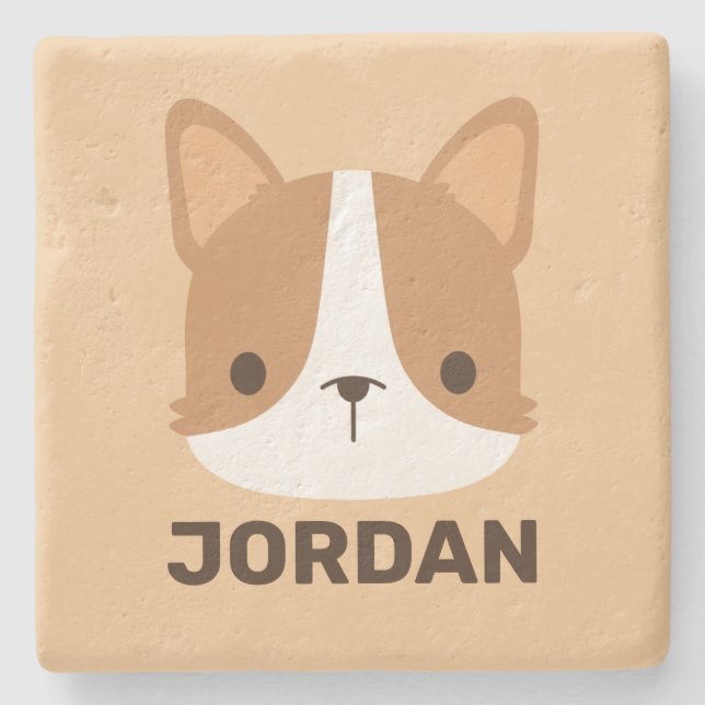 Cute Corgi Dog with Personalized Name  Stone Coaster (Front)