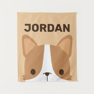Cute Corgi Dog with Personalized Name Tapestry
