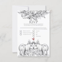Cute Corgi Dogs Pencil Drawing Wedding RSVP
