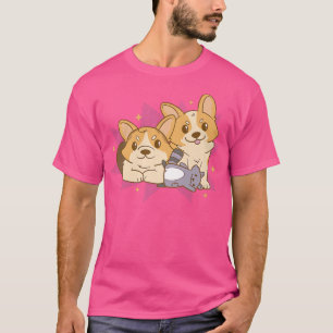 Cute Corgi Dogs Play With Raccoon Puppy Pet Dog Lo T-Shirt