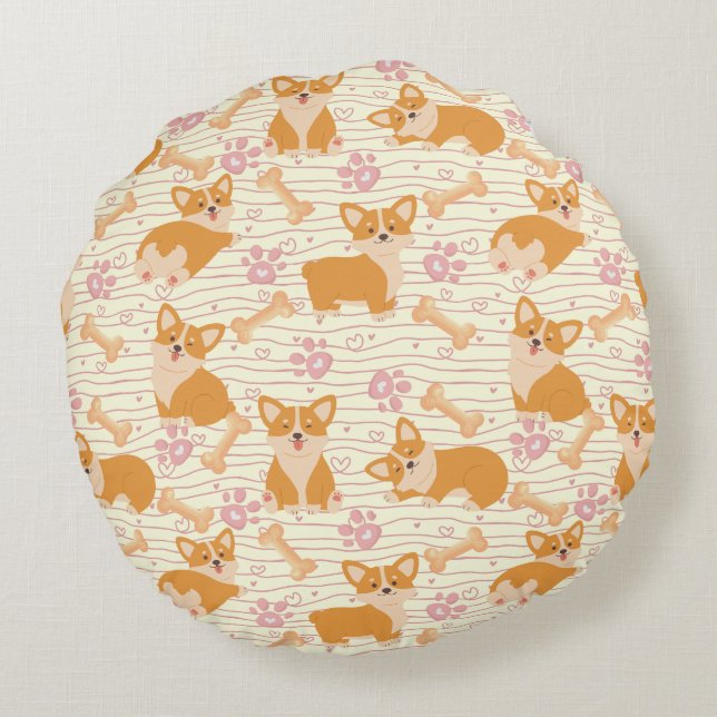 Cute corgi dogs round pillow (Back)