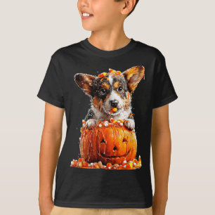Cute Corgi Dripping Pumpkin Candy Corn Halloween T-Shirt