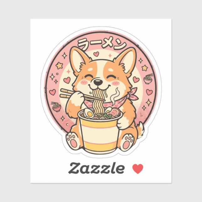 Cute Corgi Eating Ramen Kawaii Japanese Noodle  (Sheet)