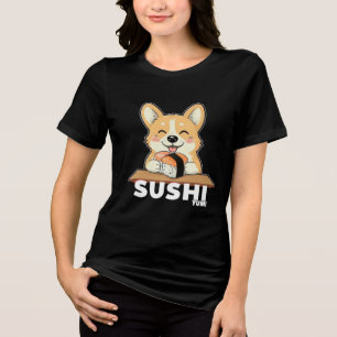 Cute Corgi Eating Sushi - Kawaii Food Lover Design Tri-Blend Shirt