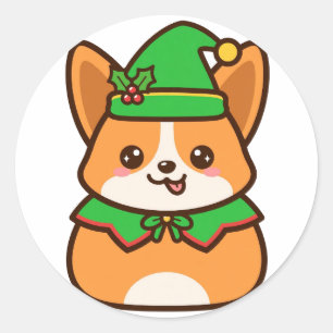 Cute Corgi Elf Christmas Classic Round Sticker