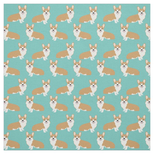 Cute corgi fabric - minty green (Swatch)