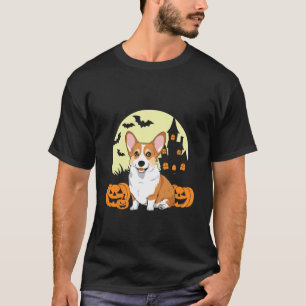 Cute Corgi Halloween Pumpkin Moon Haunted Castle T-Shirt