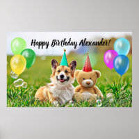 Cute Corgi Happy Birthday Party