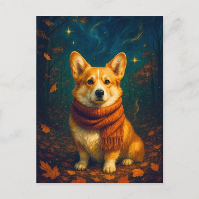 Cute Corgi Happy Fall Autumn Park Postcard (Front)
