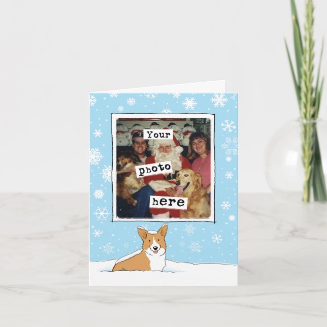 Cute Corgi in the Snow - Your Photo Christmas Holiday Card (Front)