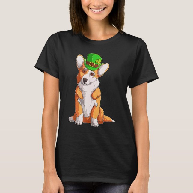 Cute Corgi Irish Pub Clover Lover St Patrick's Day T-Shirt (Front)