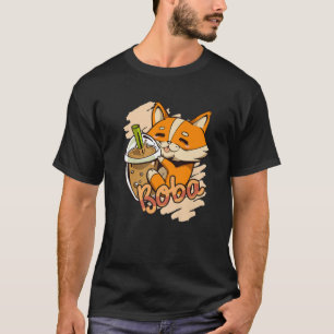 Cute Corgi Loves Bubble Tea Funny Boba's Welsh Dog T-Shirt