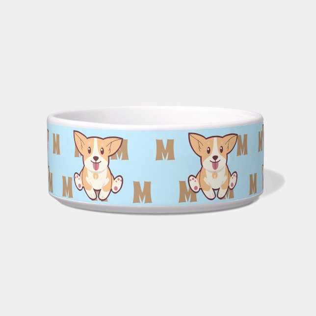 Cute Corgi monogram pattern blue mug Bowl (Front)