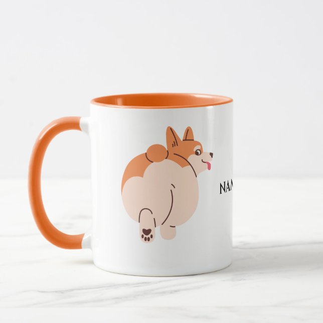 Cute Corgi mug with editable name (Left)