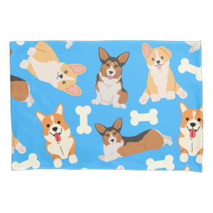 Cute Corgi Pattern Blue Pillowcase