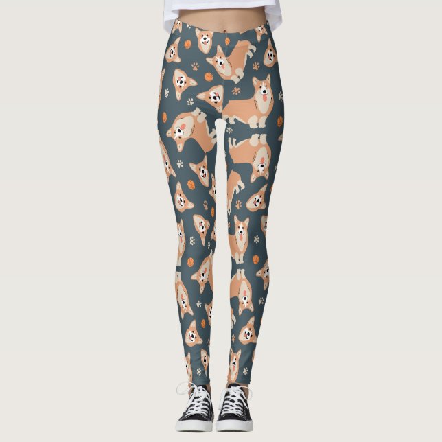 Cute Corgi Pattern Leggings (Front)