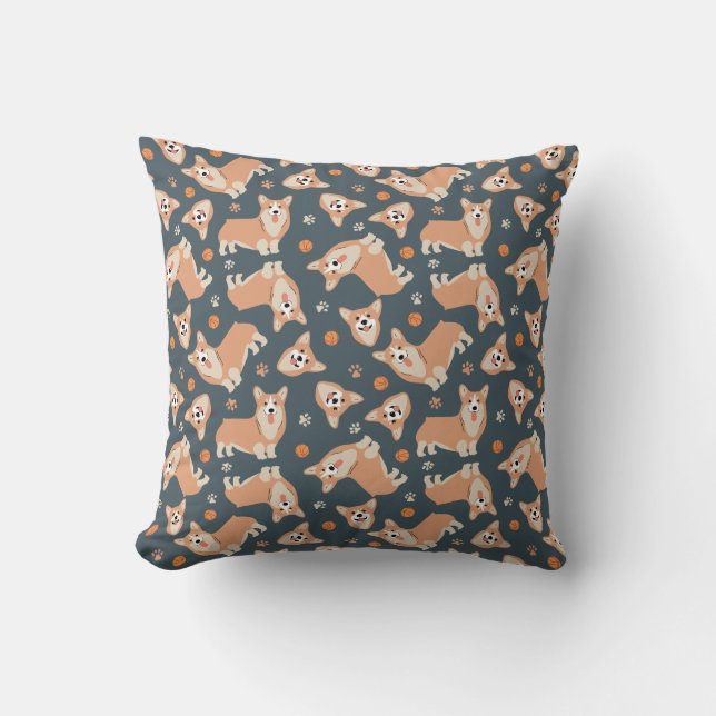Cute Corgi Pattern Throw Pillow (Front)