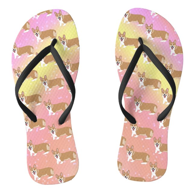 Cute Corgi pink orange  Flip Flops (Footbed)