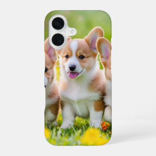 Cute Corgi Playing in the Grass iPhone 16 Case