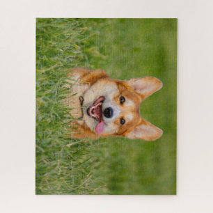 Cute Corgi Playing in the Grass Jigsaw Puzzle