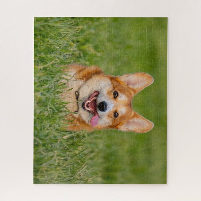 Cute Corgi Playing in the Grass Jigsaw Puzzle (Vertical)
