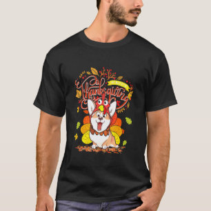 Cute Corgi Pup Happy Thanksgiving Turkey Dog Crisp T-Shirt