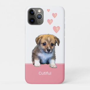 Cute Corgi Puppy Dog & Hearts on Pink & White iPhone 11 Pro Case