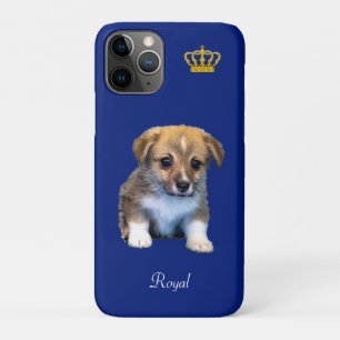 Cute Corgi Puppy Dog & Royal Crown on Blue iPhone 11 Pro Case