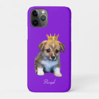 Cute Corgi Puppy Dog & Royal Crown on Violet