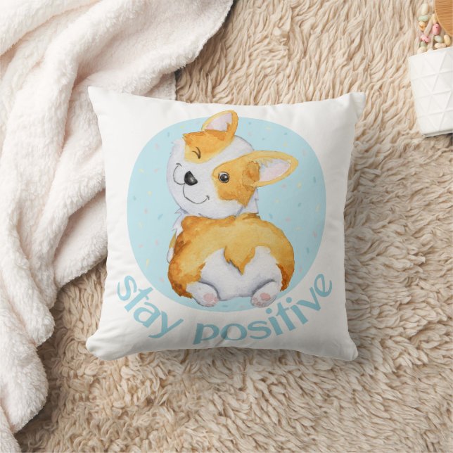 Cute Corgi Puppy Dog Throw Pillow (Blanket)
