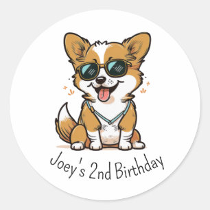 Cute Corgi Puppy Dog with Sunglasses Custom  Classic Round Sticker