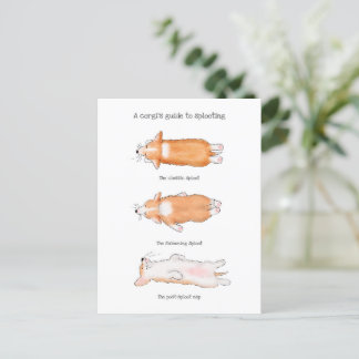 Cute corgi puppy guide to splooting postcard