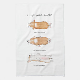 Cute corgi puppy guide to splooting tea towel