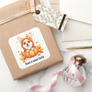 Cute Corgi Puppy in Pumpkin Costume Halloween Square Sticker