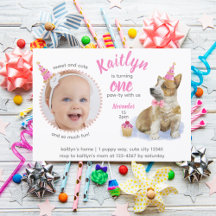 Cute Corgi 🐶 Puppy Pink Photo First Birthday