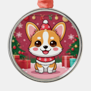 Cute Corgi Puppy With Christmas Presents Metal Ornament
