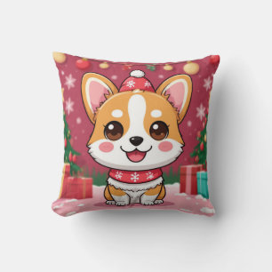 Cute Corgi Puppy With Christmas Presents Throw Pillow